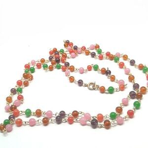 Long Multi-color Small Glass Beaded Necklace 46 inches Spring Ring